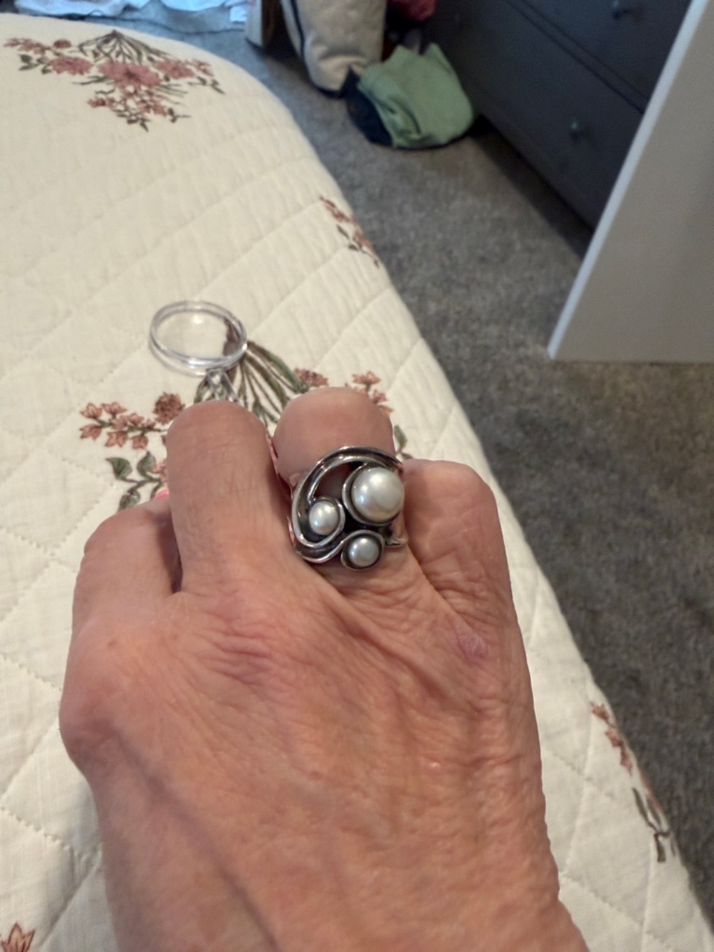 Sterling Silver Pearl Cluster Ring - White Pearls